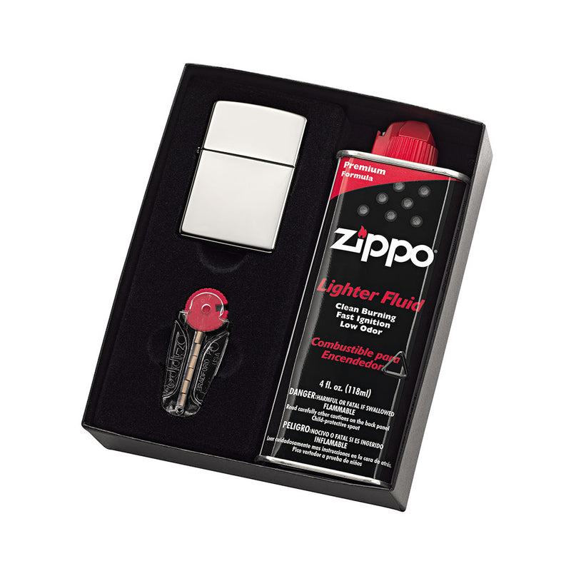  Zippo-Feuerzeug mit Flüssigkeit und Feuersteinen im Geschenkpaket