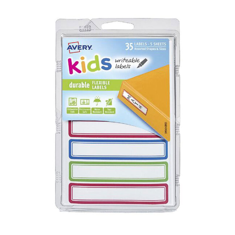 Avery Writable Blue/Green/Red Kids ID Labels 35pcs (89x16mm)