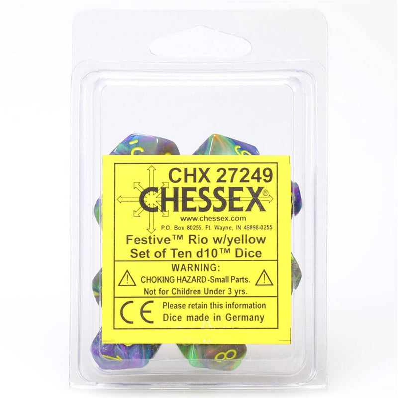 Chessex D10 Polyeder 10-teiliges festliches Set