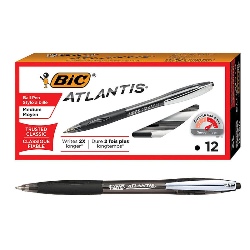 Bic Atlantis Stylo rétractable Pointe moyenne (12pk)
