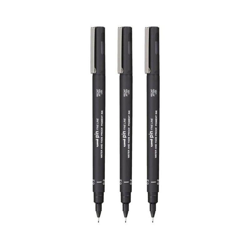 Uni-ball Pin Fineliner Pen Black (Wallet of 3)