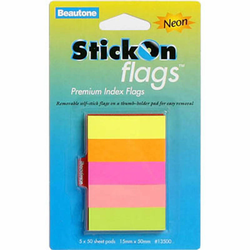 Beautone Stick On Flags 250 Feuilles (Néon Assorti)