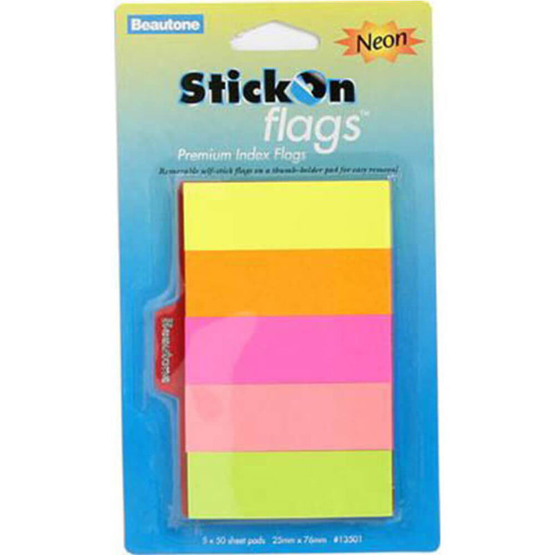 Beautone Stick On Flags 250 Feuilles (Néon Assorti)