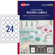 Avery Laser Inkjet Round Labels 240pcs 40mm (Gloss White)